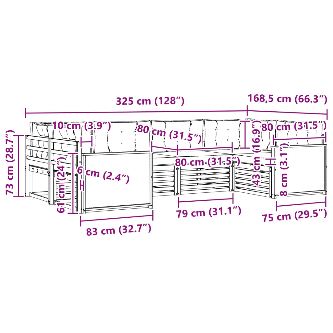 Udendørs sofagruppe med pude 6 pcs Naturlig og Beige