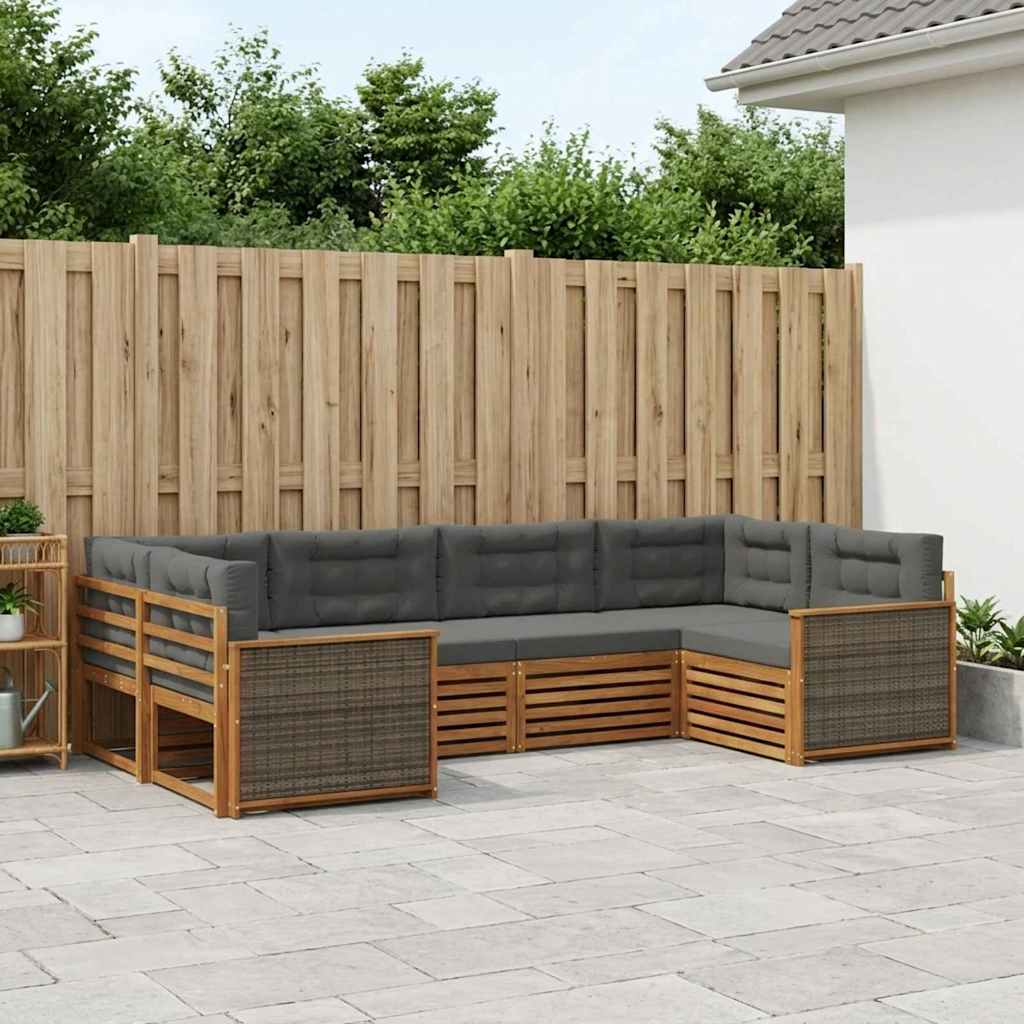 Udendørs sofagruppe med pude 6 pcs Naturlig og Antracit
