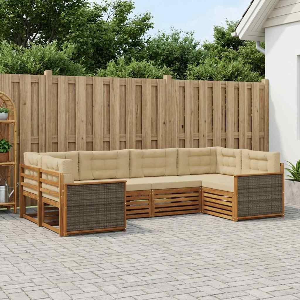 Udendørs sofagruppe med pude 6 pcs Naturlig og Beige