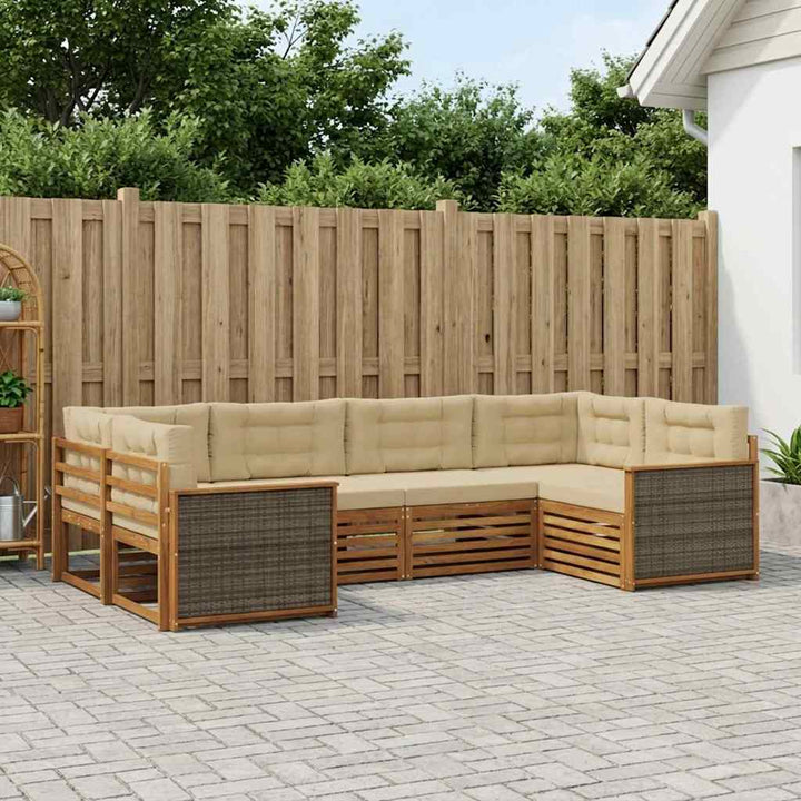 Udendørs sofagruppe med pude 6 pcs Naturlig og Beige