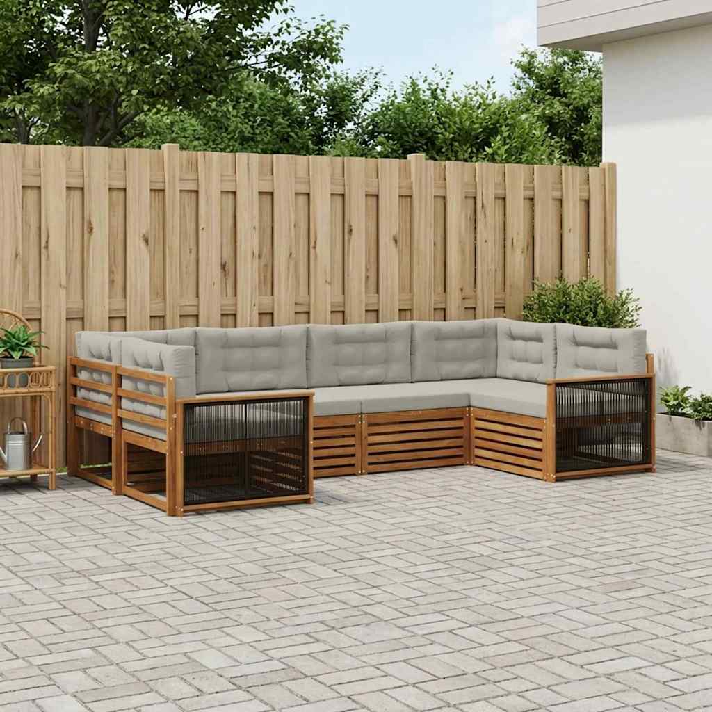 Udendørs sofagruppe med pude 6 pcs Naturfarvet og lysegrå
