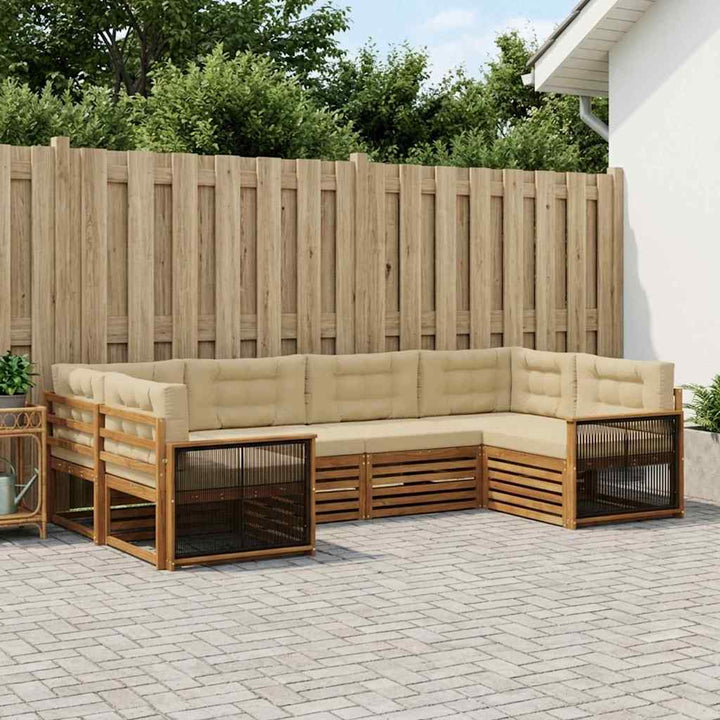 Udendørs sofagruppe 6 stk. Naturlig og Beige Massivt Akacietræ