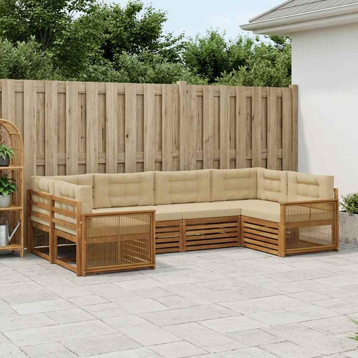 Udendørs sofagruppe 6 stk. Naturlig og Beige Massivt Akacietræ