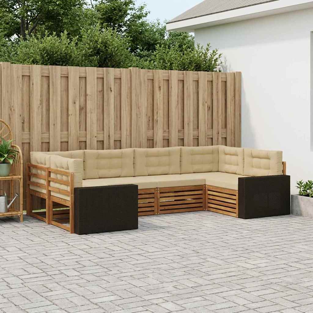 Udendørs sofagruppe med pude 6 pcs Naturlig og Beige