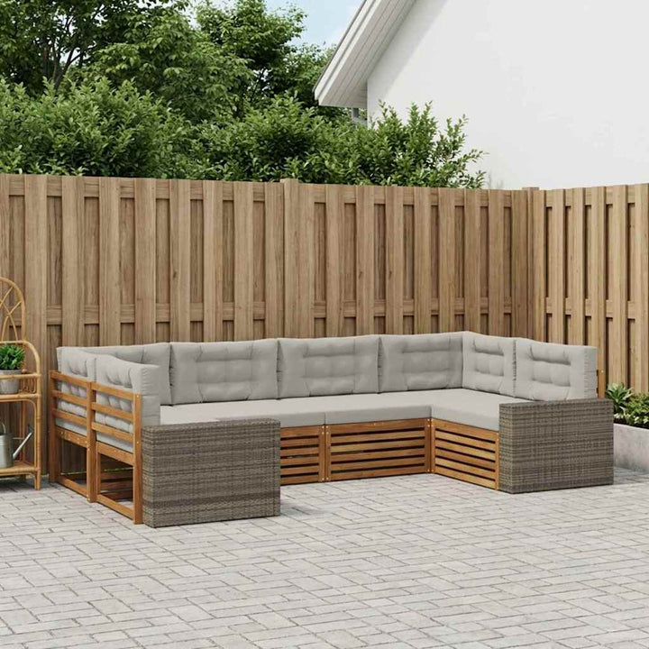 Udendørs sofagruppe med pude 6 pcs Naturfarvet og lysegrå