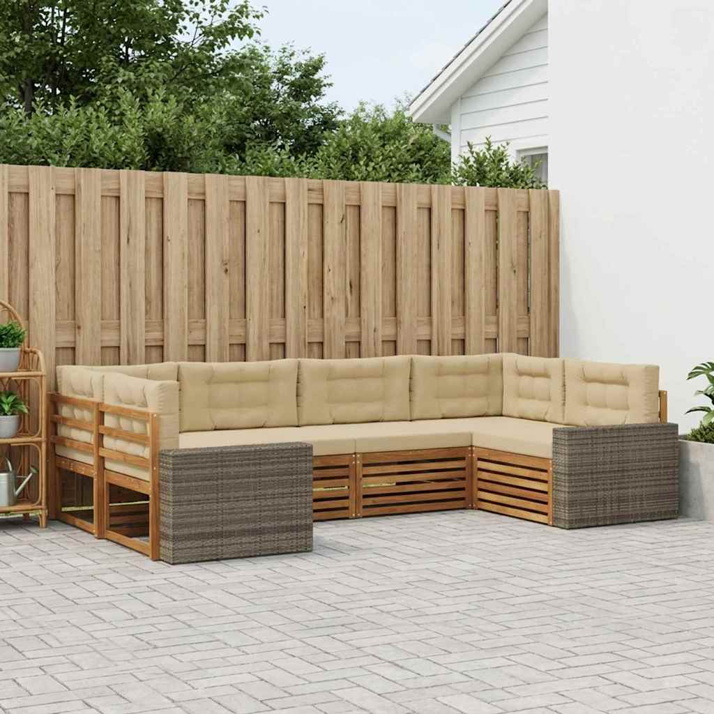 Udendørs sofagruppe med pude 6 pcs Naturlig og Beige