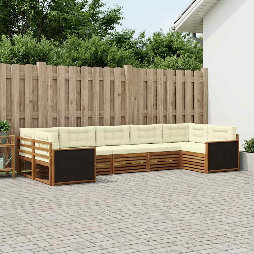 Udendørs sofagruppe med pude 7 pcs Naturlig og Fløde