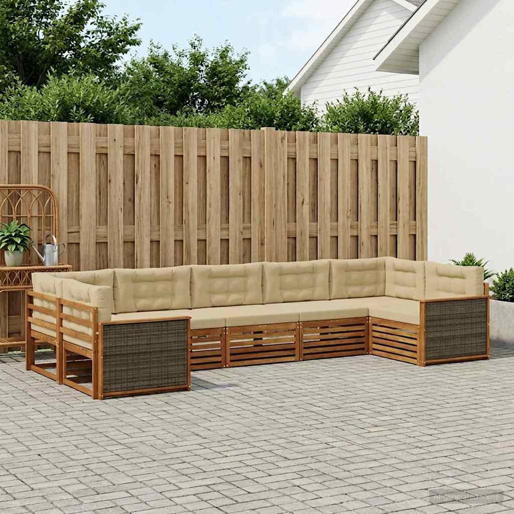 Udendørs sofagruppe med pude 7 pcs Naturlig og Beige