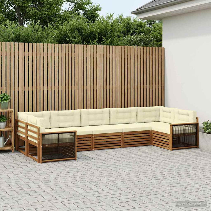 Udendørs sofagruppe med pude 7 pcs Naturlig og Fløde