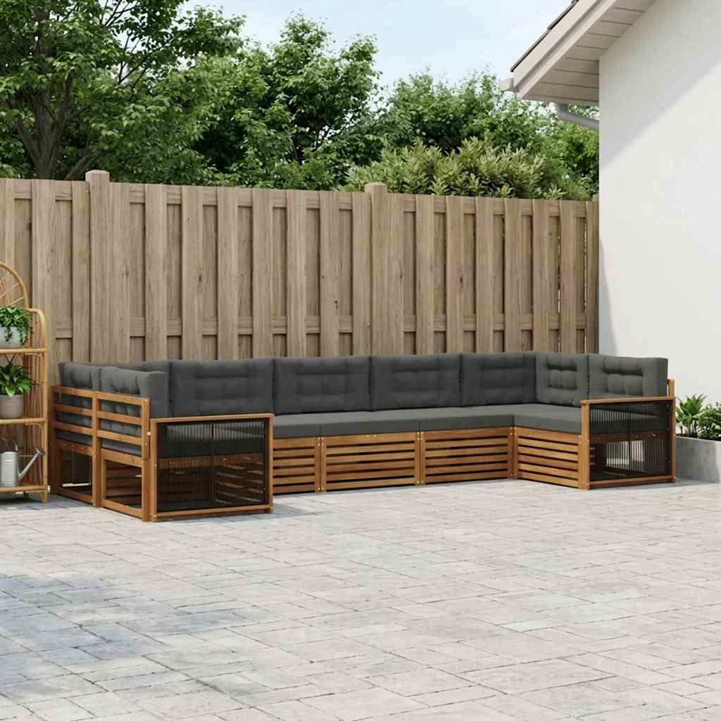 Udendørs sofagruppe med pude 7 pcs Naturlig og Antracit
