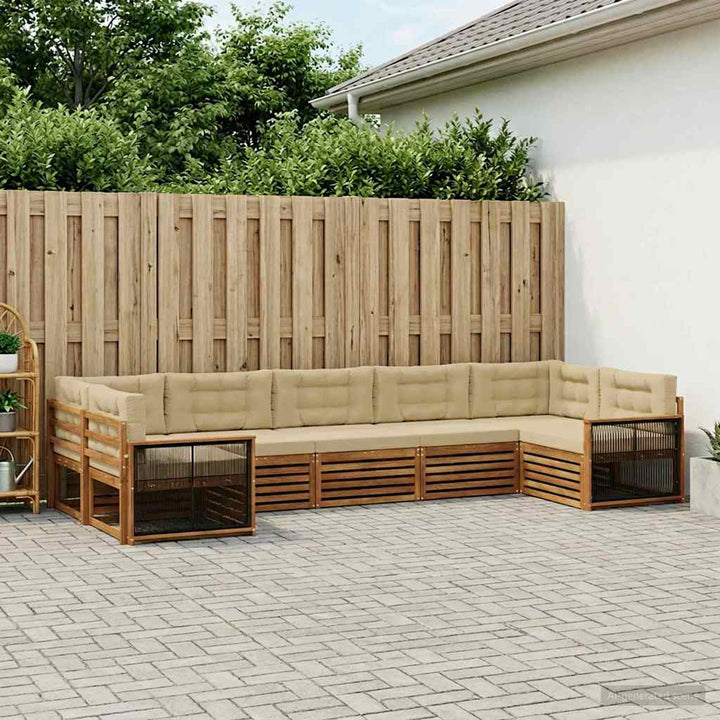 Udendørs sofagruppe med pude 7 pcs Naturlig og Beige