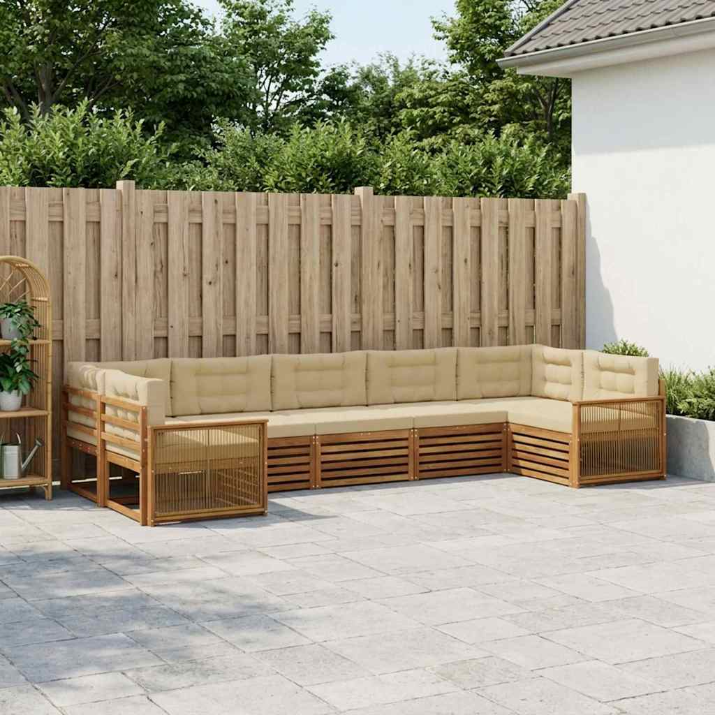 Udendørs sofagruppe med pude 7 pcs Naturlig og Beige