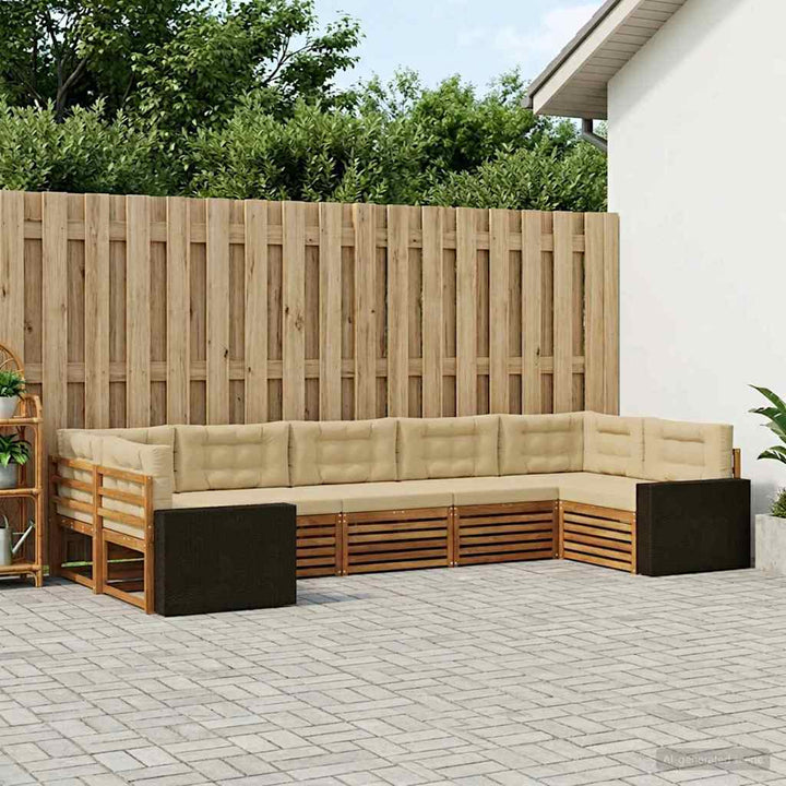 Udendørs sofagruppe 7 stk. Naturlig og Beige Massivt Akacietræ