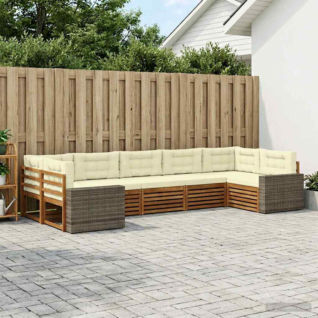Udendørs sofagruppe med pude 7 pcs Naturlig og Fløde