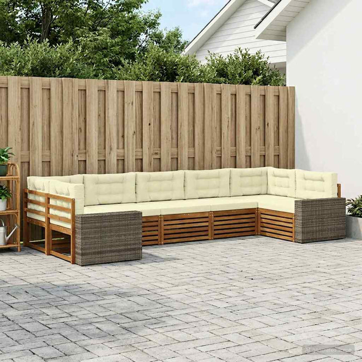 Udendørs sofagruppe med pude 7 pcs Naturlig og Fløde
