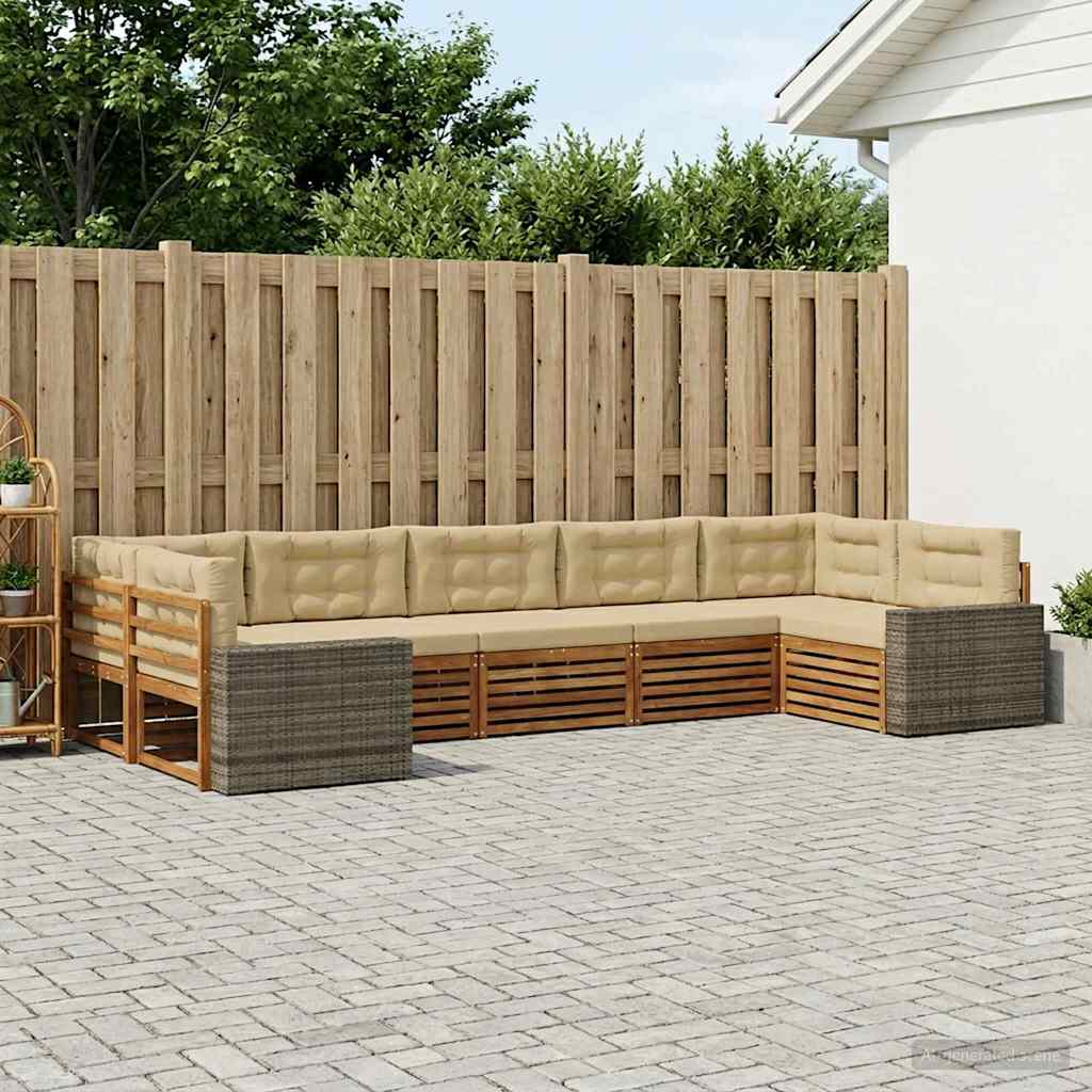 Udendørs sofagruppe med pude 7 pcs Naturlig og Beige
