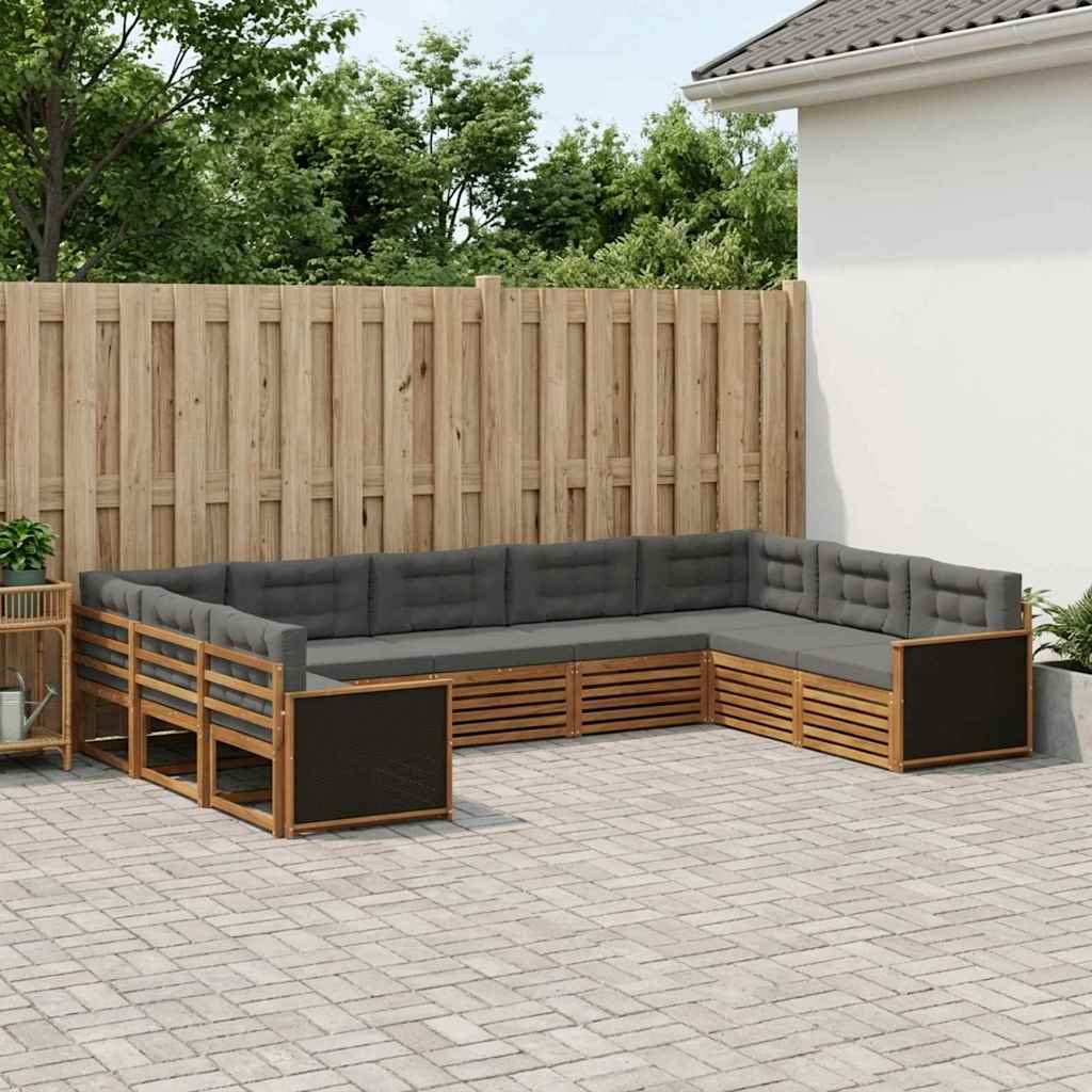 Udendørs sofagruppe med pude 9 pcs Naturlig og Antracit