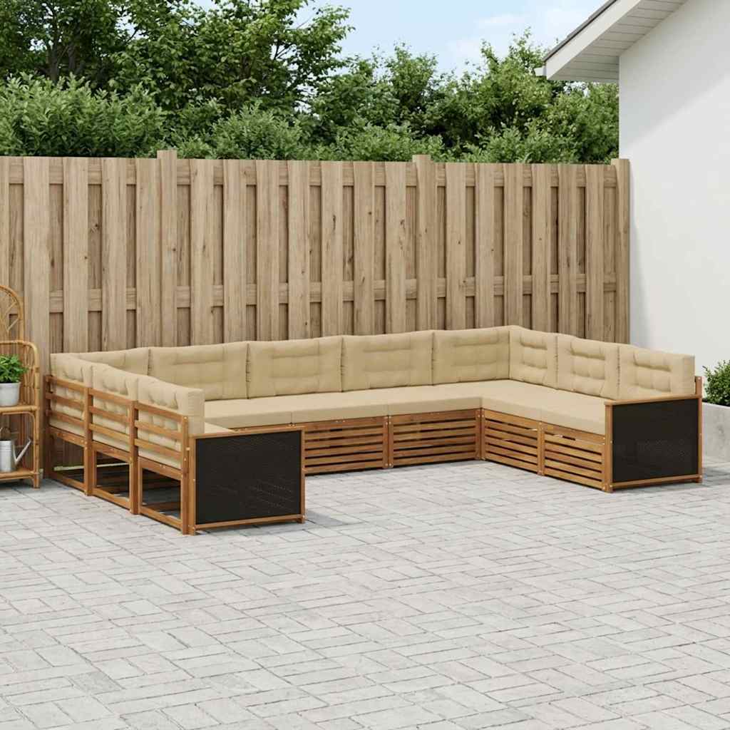Udendørs sofagruppe 9 pcs Naturlig og Beige Massivt Akacietræ