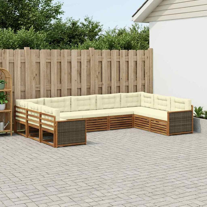 Udendørs sofagruppe 9 pcs Naturlig og Fløde Massivt Akacietræ