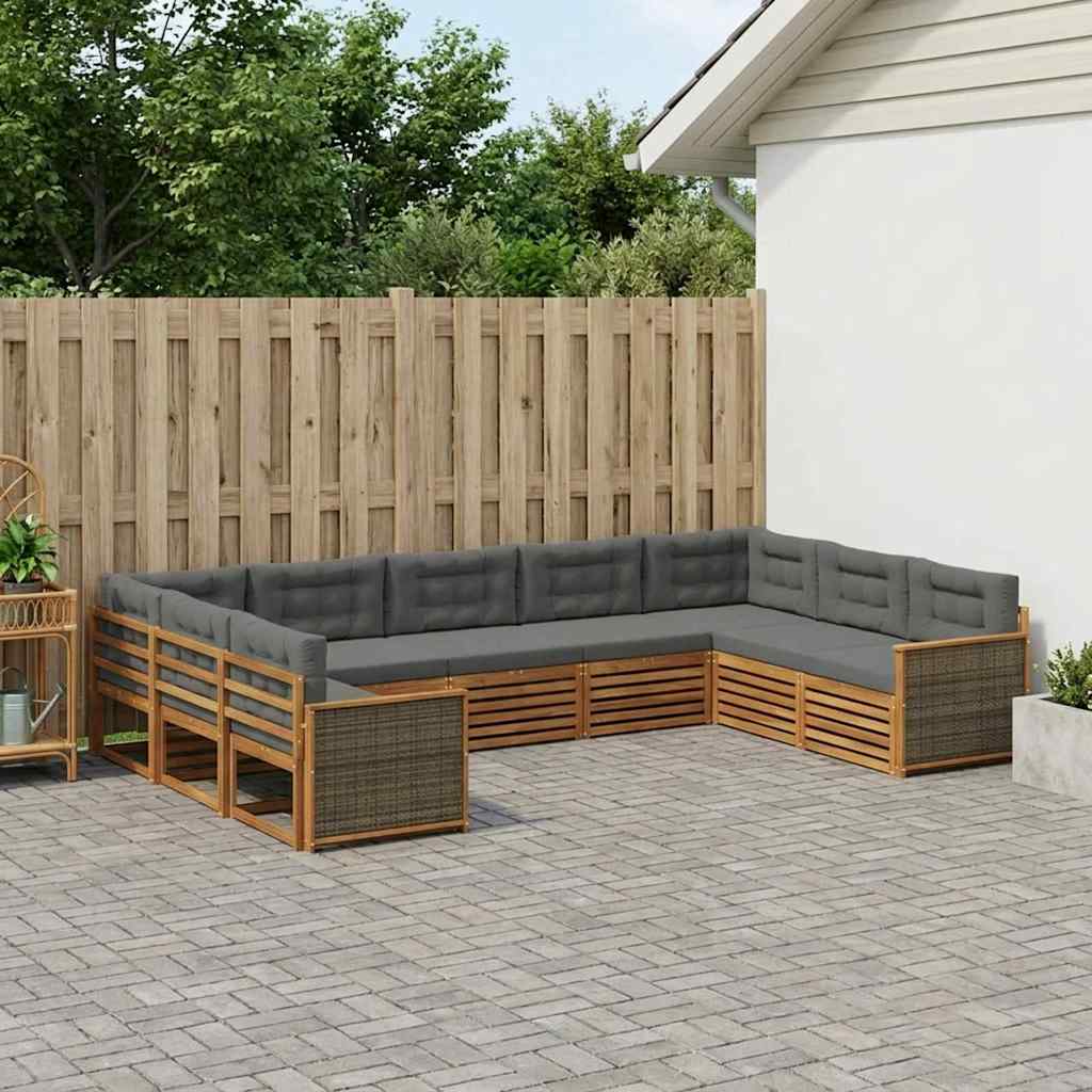Udendørs sofagruppe med pude 9 pcs Naturlig og Antracit