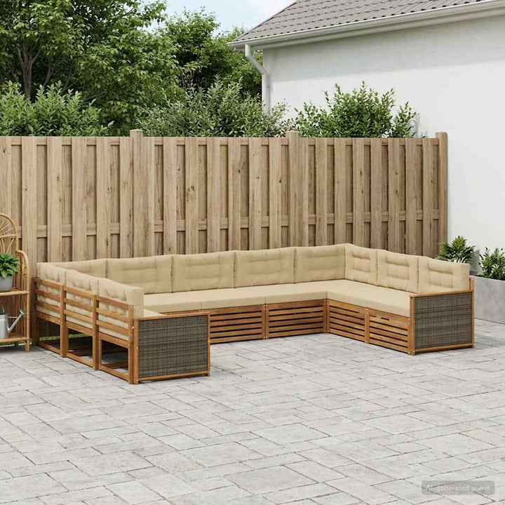 Udendørs sofagruppe 9 pcs Naturlig og Beige Massivt Akacietræ