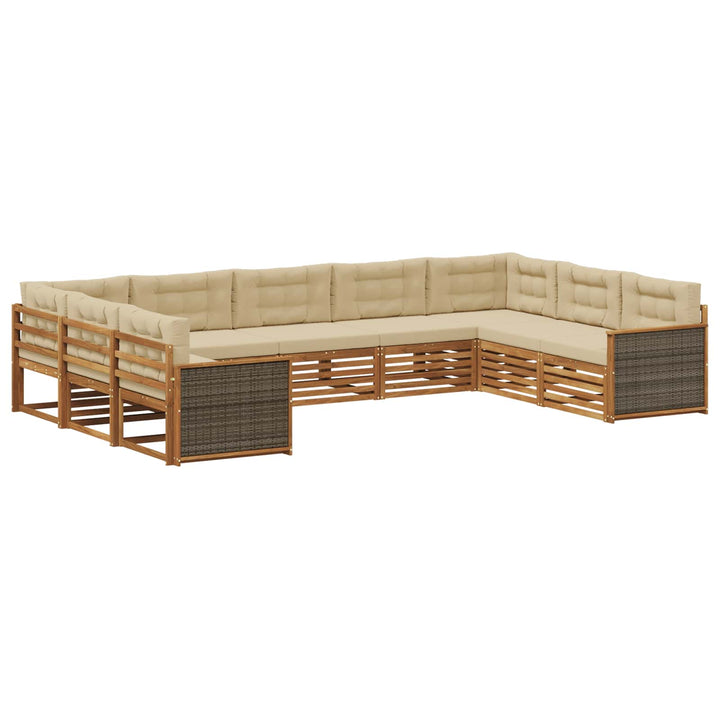 Udendørs sofagruppe 9 pcs Naturlig og Beige Massivt Akacietræ