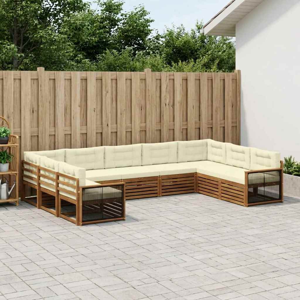 Udendørs sofagruppe 9 pcs Naturlig og Fløde Massivt Akacietræ