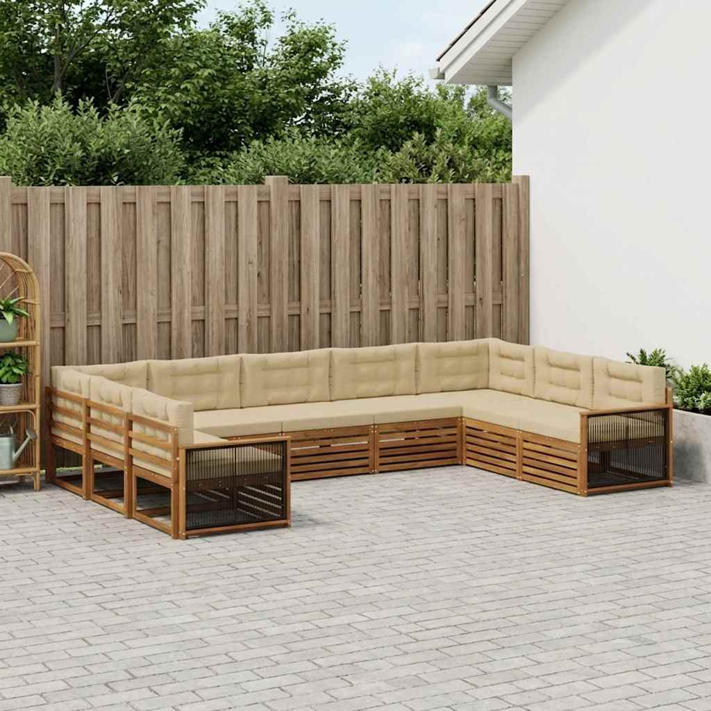 Udendørs sofagruppe 9 pcs Naturlig og Beige Massivt Akacietræ
