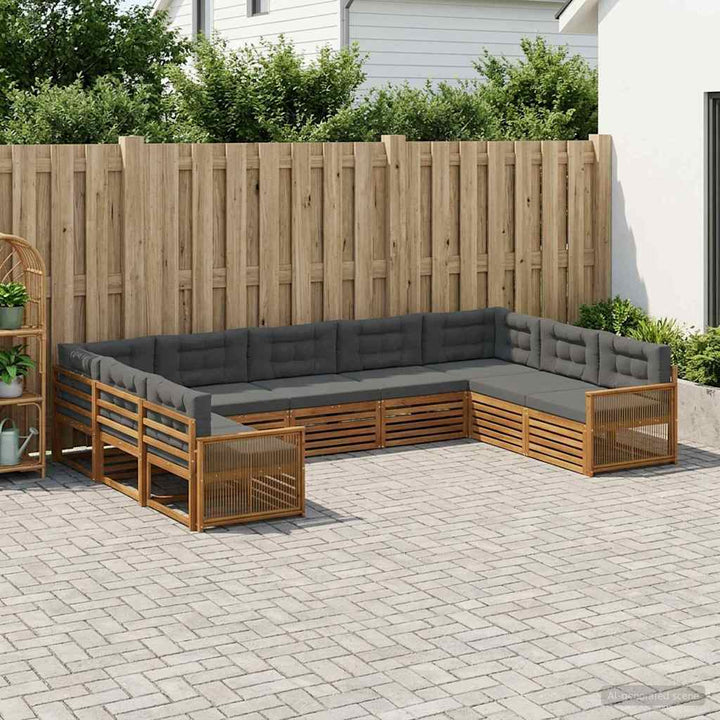 Udendørs sofagruppe med pude 9 pcs Naturlig og Antracit