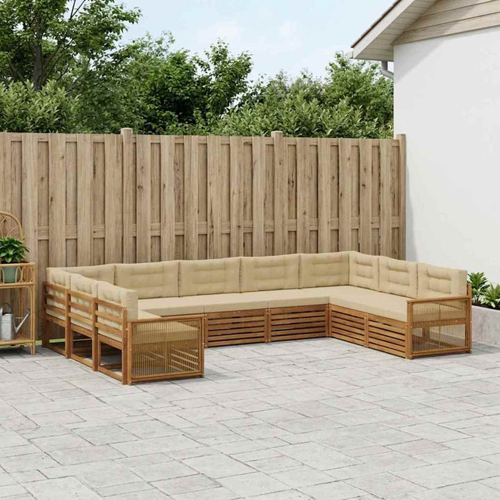 Udendørs sofagruppe 9 pcs Naturlig og Beige Massivt Akacietræ