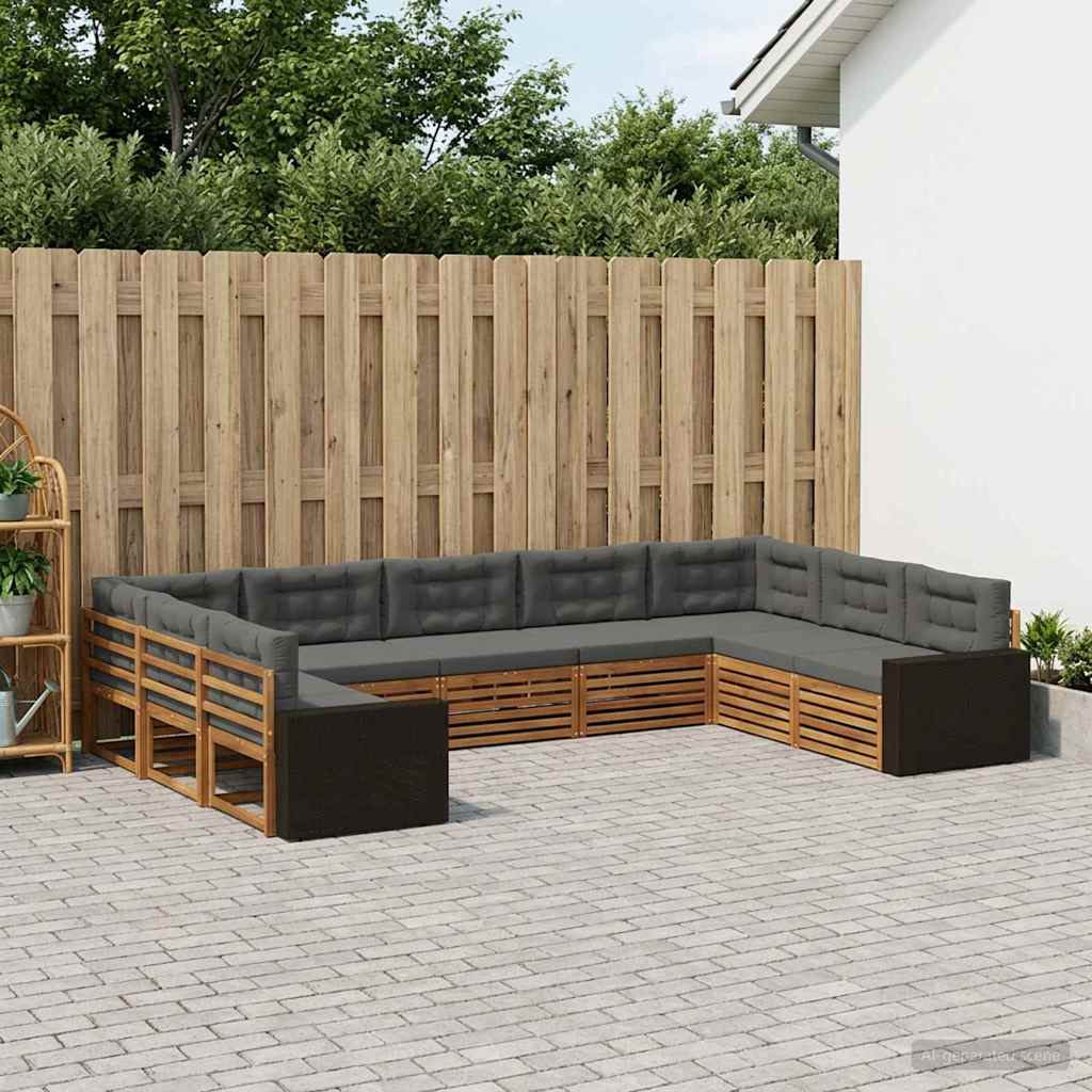 Udendørs sofagruppe med pude 9 pcs Naturlig og Antracit