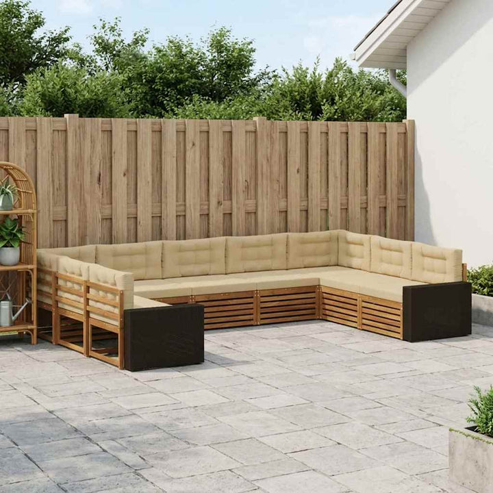Udendørs sofagruppe 9 pcs Naturlig og Beige Massivt Akacietræ