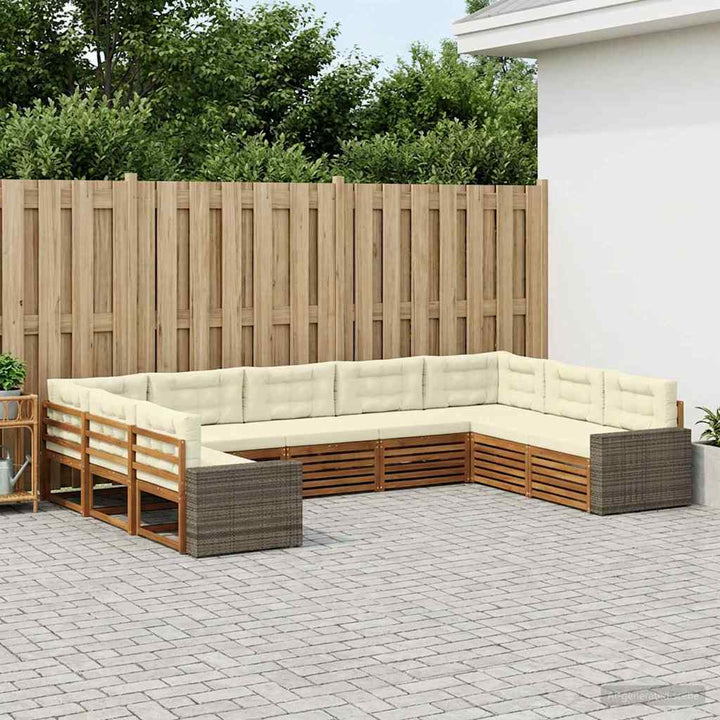 Udendørs sofagruppe 9 pcs Naturlig og Fløde Massivt Akacietræ
