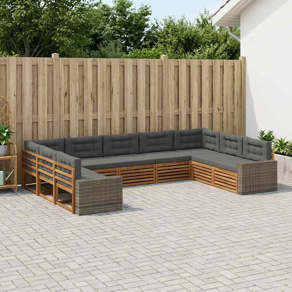 Udendørs sofagruppe med pude 9 pcs Naturlig og Antracit