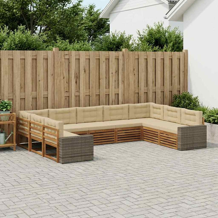 Udendørs sofagruppe 9 pcs Naturlig og Beige Massivt Akacietræ