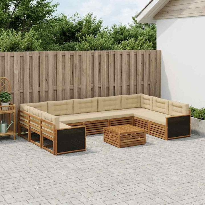 Udendørs sofagruppe 10 stk. Naturlig og Beige Massivt Akacietræ