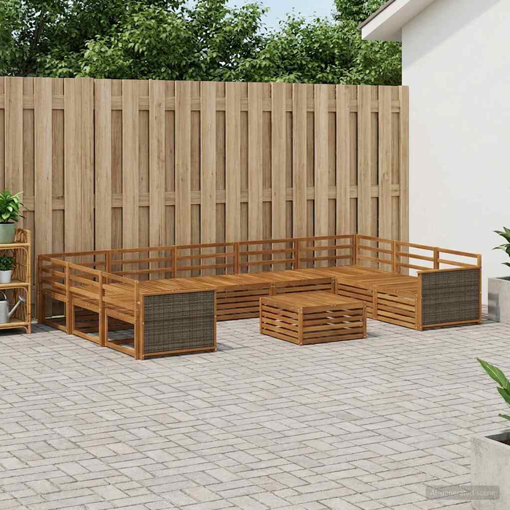 Udendørs sofagruppe 10 pcs Naturfarvet Massivt Akacietræ
