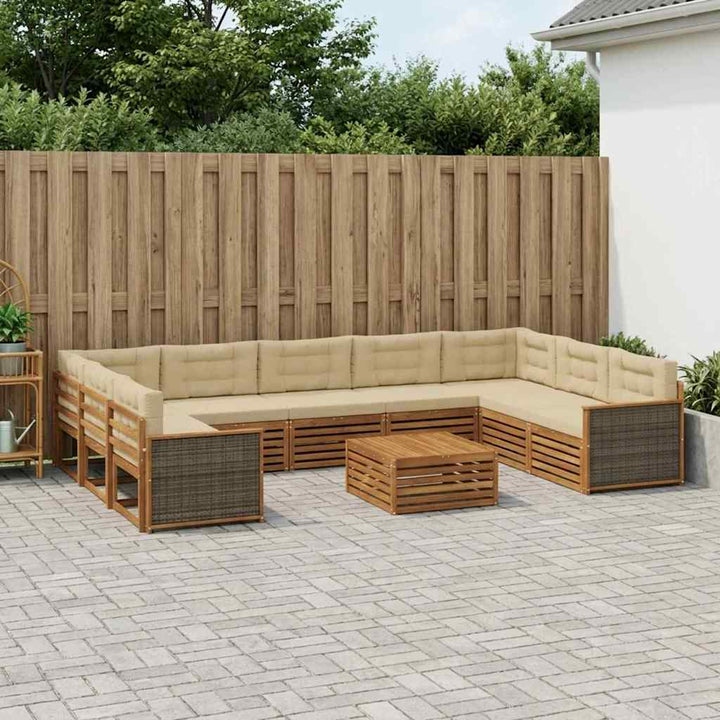 Udendørs sofagruppe 10 stk. Naturlig og Beige Massivt Akacietræ