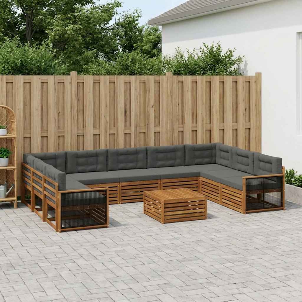 Udendørs sofagruppe med pude 10 pcs Naturlig og Antracit