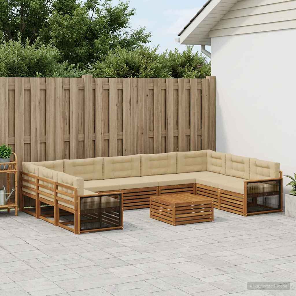 Udendørs sofagruppe 10 pcs Naturlig og Beige Massivt Akacietræ
