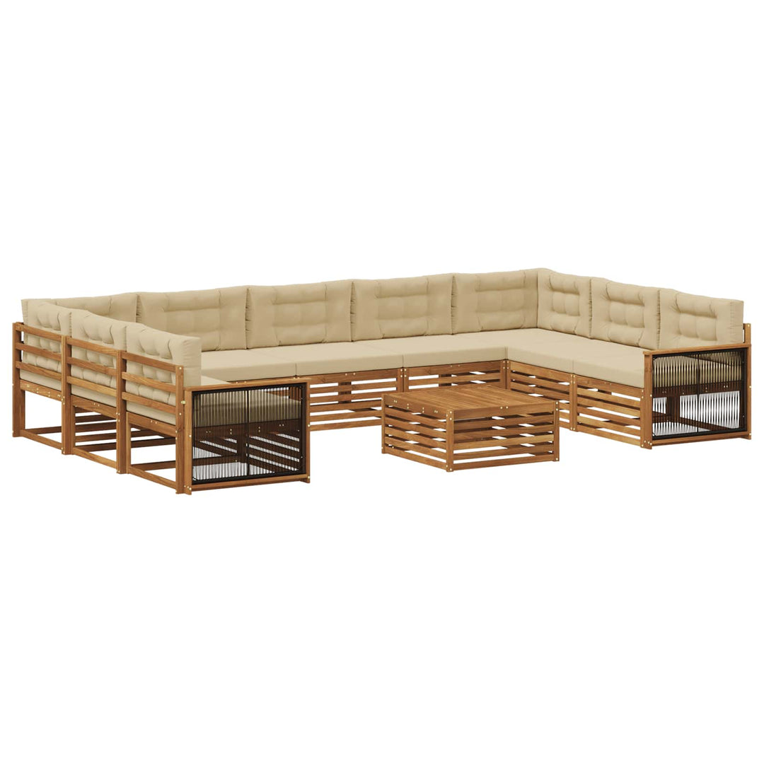 Udendørs sofagruppe 10 pcs Naturlig og Beige Massivt Akacietræ