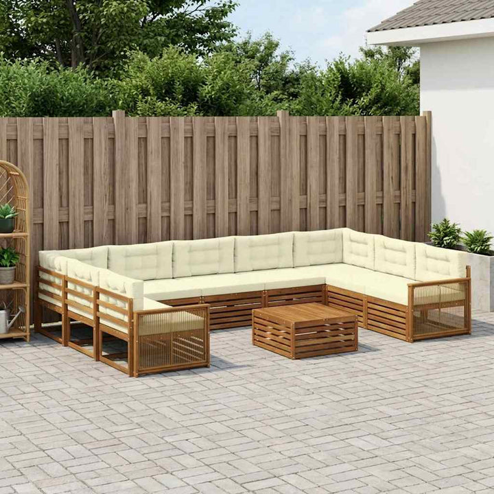 Udendørs sofagruppe 10 pcs Naturlig og Fløde Massivt Akacietræ