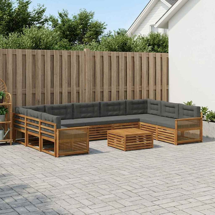 Udendørs sofagruppe med pude 10 pcs Naturlig og Antracit