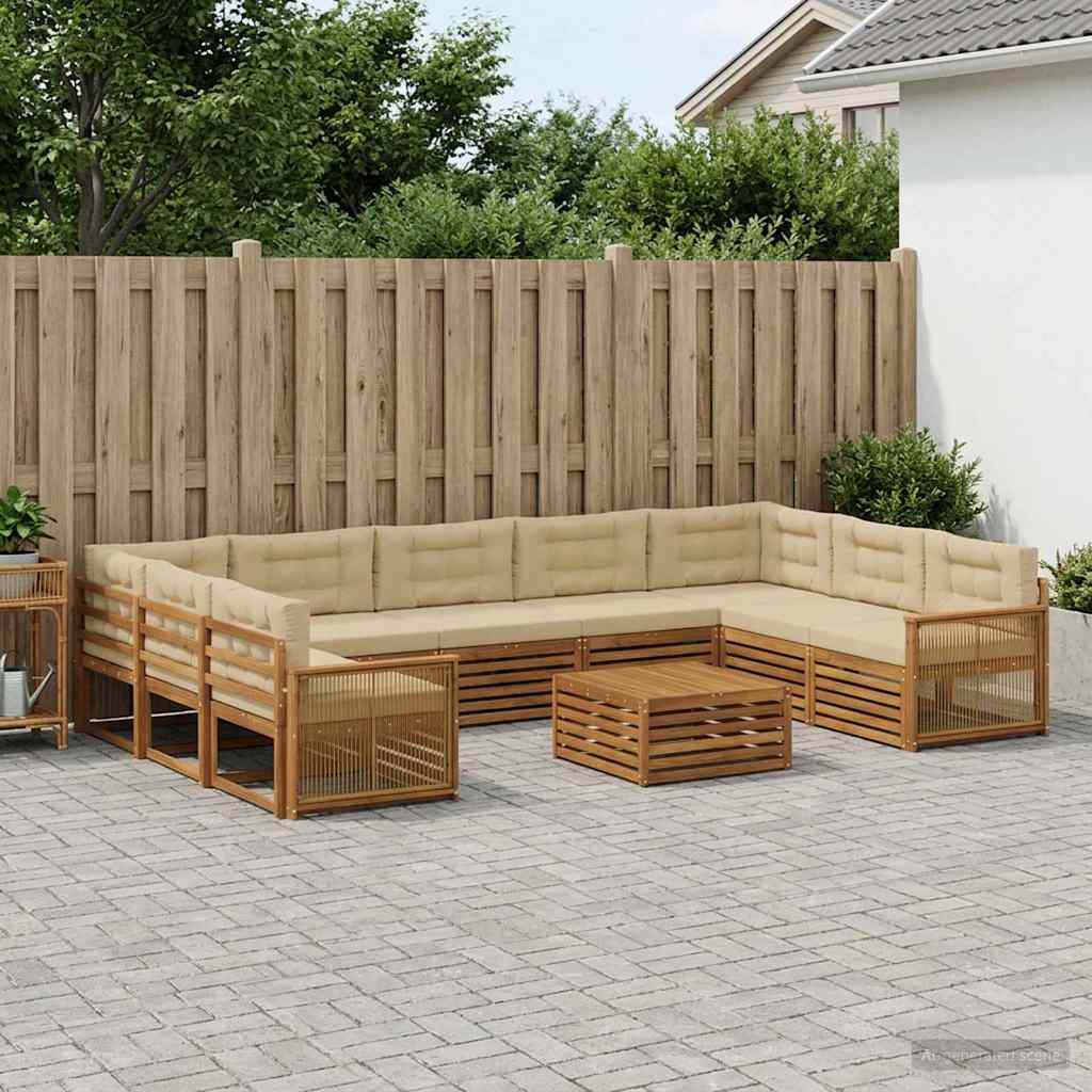 Udendørs sofagruppe 10 pcs Naturlig og Beige Massivt Akacietræ