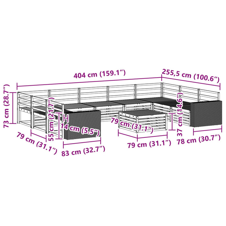 Udendørs sofagruppe 10 pcs Naturfarvet Massivt Akacietræ