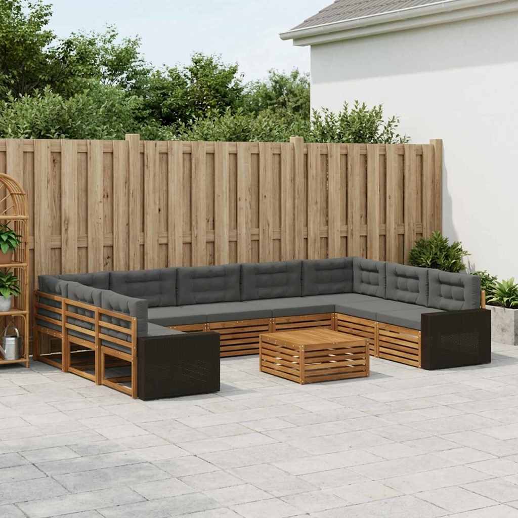 Udendørs sofagruppe med pude 10 pcs Naturlig og Antracit