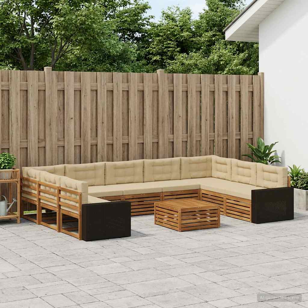 Udendørs sofagruppe 10 pcs Naturlig og Beige Massivt Akacietræ