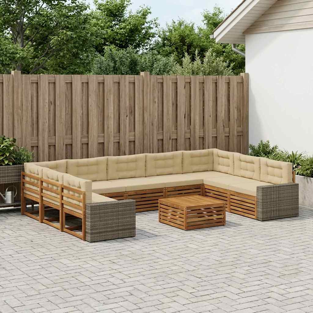 Udendørs sofagruppe 10 pcs Naturlig og Beige Massivt Akacietræ