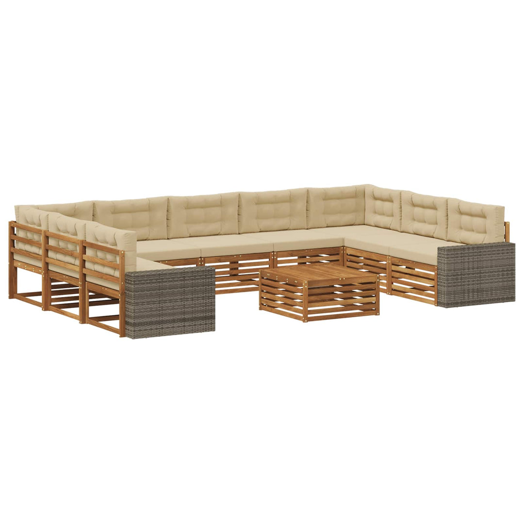 Udendørs sofagruppe 10 pcs Naturlig og Beige Massivt Akacietræ
