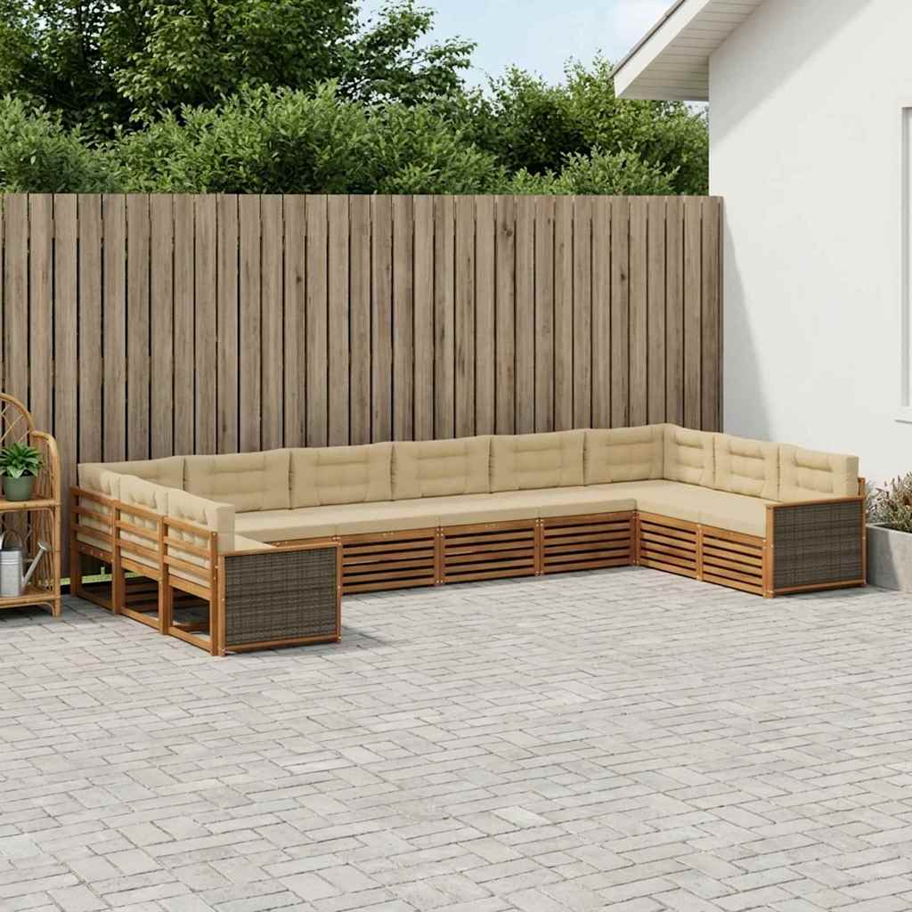 Sofasæt med pude 10 pcs Massivt Akacietræ